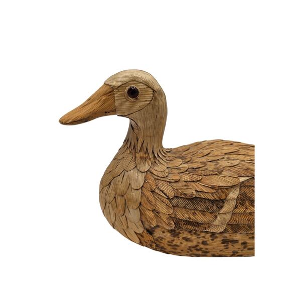 Vintage Corn Husk Wood Mallard Duck Hand Pieced Folk Art The Wooden Nickel - Picture 2 of 5